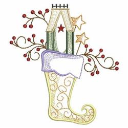 Christmas stocking with playful swirls, red berries, and green stars. Whimsical design for festive decor.