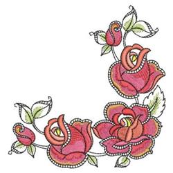 detailed rose machine embroidery pattern - Corner Roses for patchwork quilt blocks