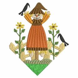 detailed autumn scene machine embroidery pattern - Country Scarecrow Scene for patchwork quilt blocks