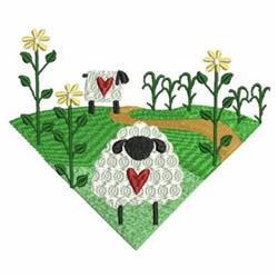 Country Sheep Scene - 4x4 sunflower detailed embroidery design for decorative pillow covers