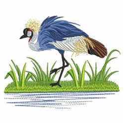 detailed bird machine embroidery pattern - Crowned Crane for decorative pillow covers