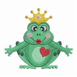 Cheerful green frog with a golden crown and red heart on its belly, designed for a playful and whimsical touch.