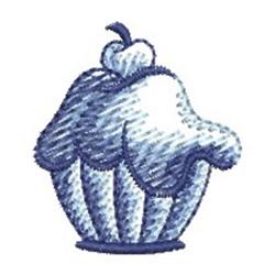 Cupcake with playful, rounded shape, decorative blue frosting, and a cherry on top. Perfect for kids' baking themes.