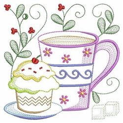 tea detailed machine digital embroidery - Cupcake & Tea perfect for Cushion Covers