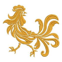 Damask Rooster - 4x4 bird detailed machine embroidery design for kitchen tea towels
