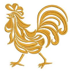 detailed bird machine embroidery pattern - Damask Rooster perfect for kitchen aprons