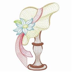 Colorful decorative hat with a blue flower and flowing ribbon, showcasing soft pastel hues perfect for spring.