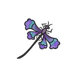 Playful dragonfly with intricate purple and blue wings and a black body, perfect for vibrant embroidery.