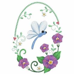 detailed oval machine embroidery pattern - Dragonfly Oval for Summer Table Settings