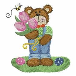 Easter Tulips Bear - 4x4 bear detailed embroidery design for Holiday Sweaters