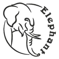 Minimalistic line art elephant's head outlined in a circular frame, with the word 'Elephant' arched above.