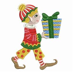 detailed christmas Christmas elf machine embroidery pattern - Elf With Gift for Holiday Table Settings