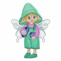 Whimsical fairy character with blonde hair in a green hood, holding blue orbs, perfect for spring-themed projects.