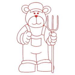 Farmer Bear - 4x4 bear redwork machine embroidery design perfect for kitchen aprons