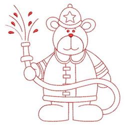 bear redwork machine embroidery - Firefighter Bear perfect for decorative pillow covers