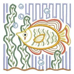 Colorful fish swimming playfully among vibrant seaweed and bubbles in a whimsical undersea scene.