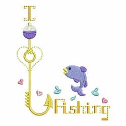 Playful fish jumping from water splashes, bright fishing hook and bobber create a colorful aquatic scene.
