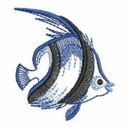 Stylized fish in vivid blue with flowing fins and detailed scales, showcasing dynamic movement.