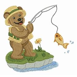 Fishing Bear - 4x4 bear detailed machine embroidery design for decorative pillow covers