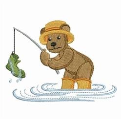 beginner-friendly bear machine embroidery pattern - Fishing Boot for decorative pillow covers