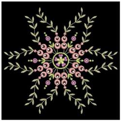 Floral design featuring elegant pink flowers and intricate circular shapes, perfect for quilting.