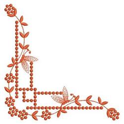 Decorative corner design with vibrant flowers, butterflies, and berries, featuring whimsical details and flowing edges.