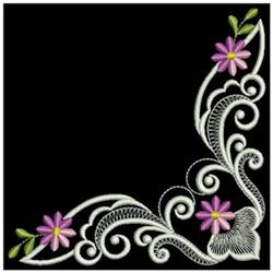 Floral corner design featuring vibrant pink flowers and delicate swirls on a black background, intricate and elegant.
