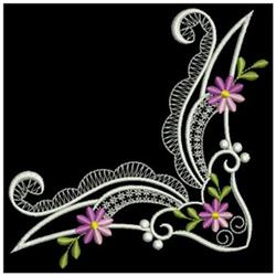 Decorative floral corner design featuring vibrant purple flowers and elegant scrollwork on a black background.