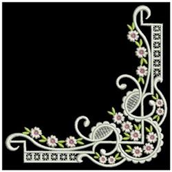 Floral corner design with intricate pink flowers, lush green leaves, and elegant swirls on a black background.