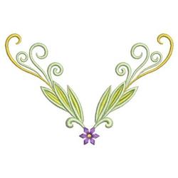 Floral design featuring elegant green leaves and swirling vines, centered by a small purple flower, perfect for quilting.