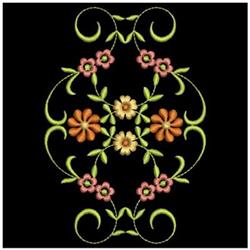 Elegant floral design featuring soft pink, peach, and yellow flowers with delicate green scrolls on a black background.