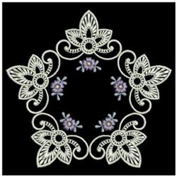 Floral design featuring delicate flowers and ornate leaves, richly detailed on a black backdrop, ideal for quilting.
