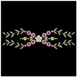 Quilting floral design featuring delicate green leaves, vibrant pink and yellow flowers, and berries on a black background.