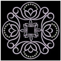 Floral design with intricate swirls and pastel motifs on a black background, adorned with bead-like accents.
