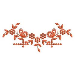 Vibrant floral design featuring stylized flowers, leaves, and berry-like elements in bright orange hues.