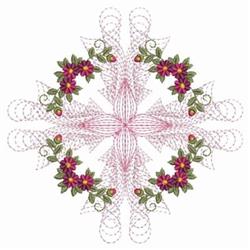 Floral design with vibrant pink and purple flowers, lush leaves, and intricate swirls. Quilting design.