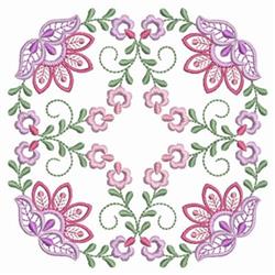 Floral design featuring large and small purple and pink flowers with detailed green vines, elegant and sophisticated for quil