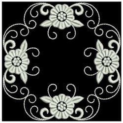 Elegant floral design with intricate petals and swirling vines on a black background, perfect for quilting.