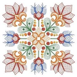 Floral design with detailed petals and leaves showcases intricate swirls in rich colors, perfect for quilting.