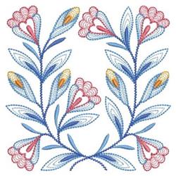 Floral design with intricate petals, featuring vibrant pink and yellow flowers and blue leaves. Detailed and colorful.