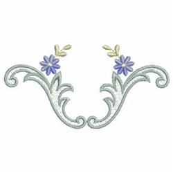 Elegant floral elements featuring swirling patterns, delicate purple flowers, and leaf details, ideal for fabric embellishmen