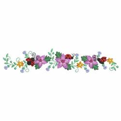 Vibrant floral design with playful ladybugs and green leaves, colorful and whimsical for spring.