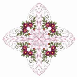 Ornate floral design featuring vibrant pink and purple flowers with green leaves, ideal for spring quilting.