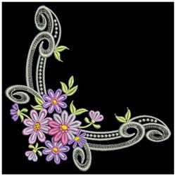 detailed corner machine embroidery pattern - Flower Curls Corner for Decorative Pillows