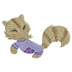 Playful fox with light brown fur and purple shirt, featuring whimsical expression. Standard design.