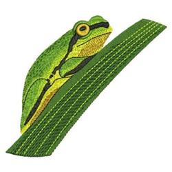 Vibrant frog with detailed yellow and black markings on a green leaf, perfect for nature-themed decor.