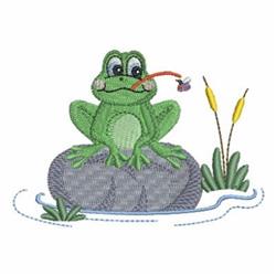 rock detailed machine digital embroidery - Frog on Rock perfect for kitchen aprons