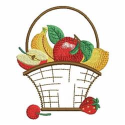 Colorful basket filled with vibrant fruits like a red apple, yellow bananas, and green leaves, perfect for spring.