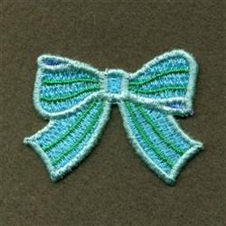 FSL blue bow with vibrant turquoise and green highlights, featuring a textured design of wavy and straight lines.