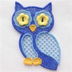 owl detailed machine embroidery - FSL Blue Button Owl for decorative pillow covers